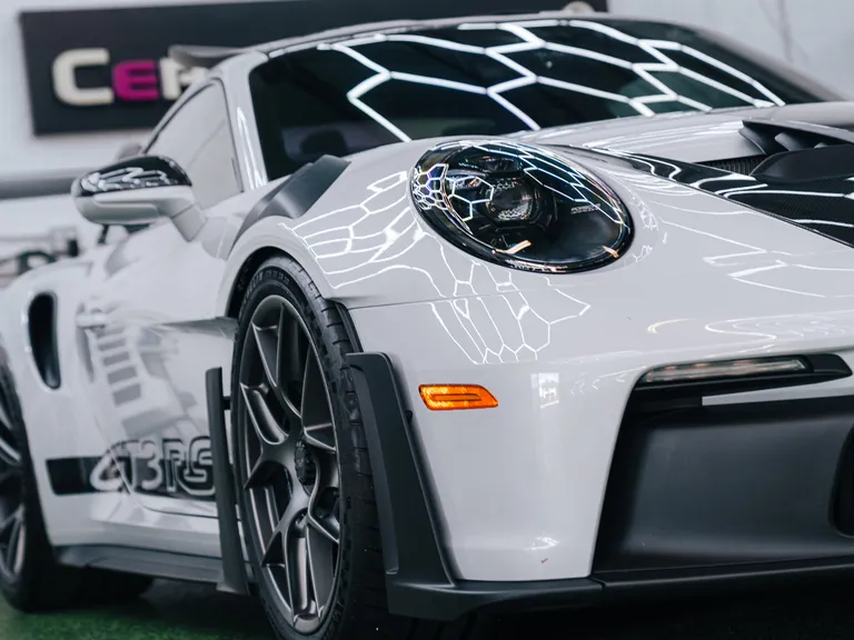 Window Tinting White Porsche 992 GT3 RS with window tinting at Ecophant Auto in Boca Raton